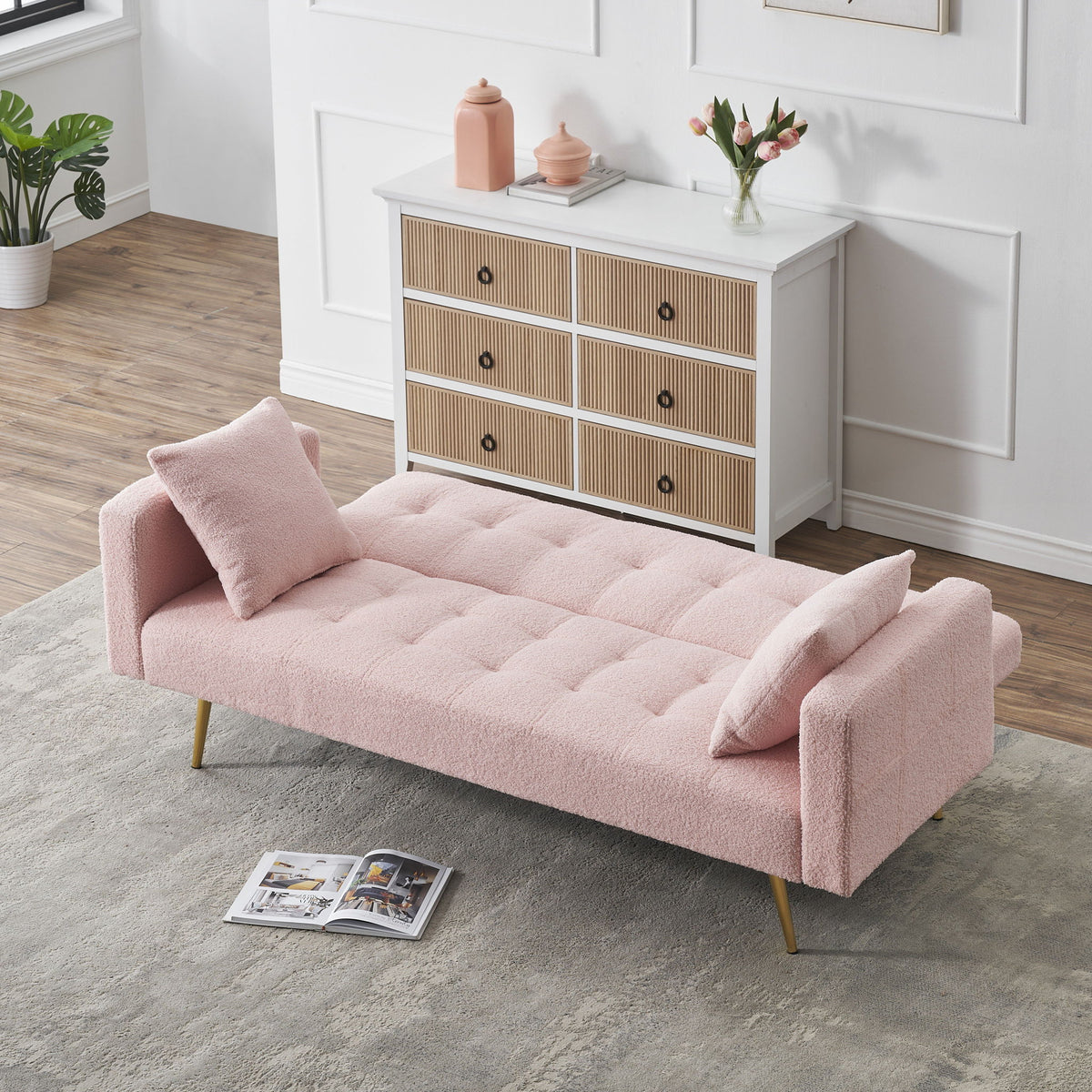 Teddy Fleece Sofa Bed With Luxurious Throw Pillows
