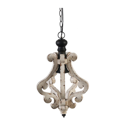 Farmhouse Chandeliar Distressed Pendant French Country Wood Chandelier For Living Room Foyer, Bulb Not Included - Antique Cream