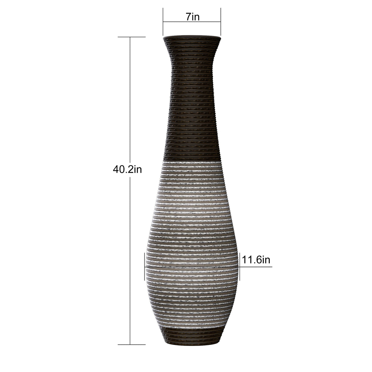Tall Standing Designer Floor Vase Durable Artificial Rattan Elegant 2 Tone Finish Ideal Decor Accent For Living Room, Bedroom, Entryway Stylish Home Decor Statement Piece - Black / Gray