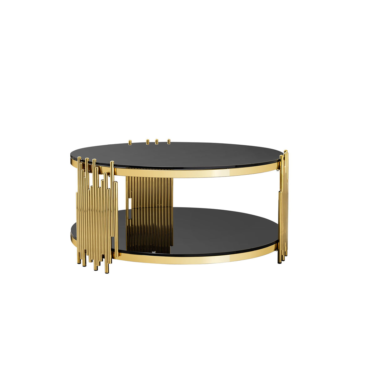 Elegant Round Table With Double Layer Tempered Glass Top And Stainless Steel Frame For Living Room