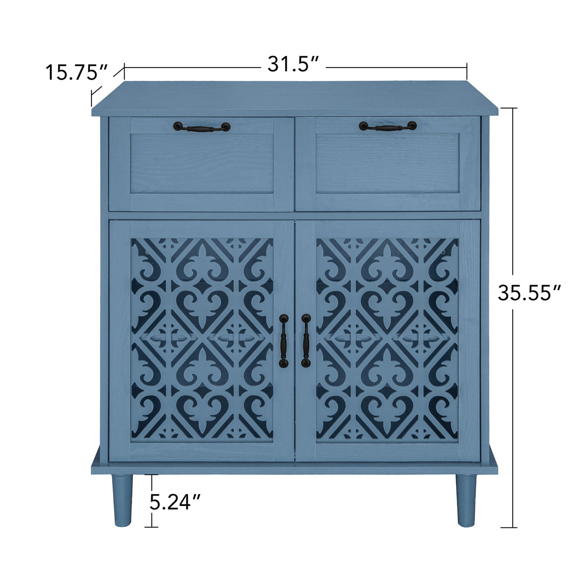 2 Door 2 Drawer Cabinet, American Furniture, Suitable For Bedroom, Living Room, Study - Blue