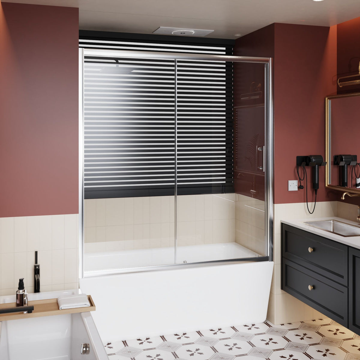 Single Sliding Shower Door For Bathtub With And Handle - Chrome
