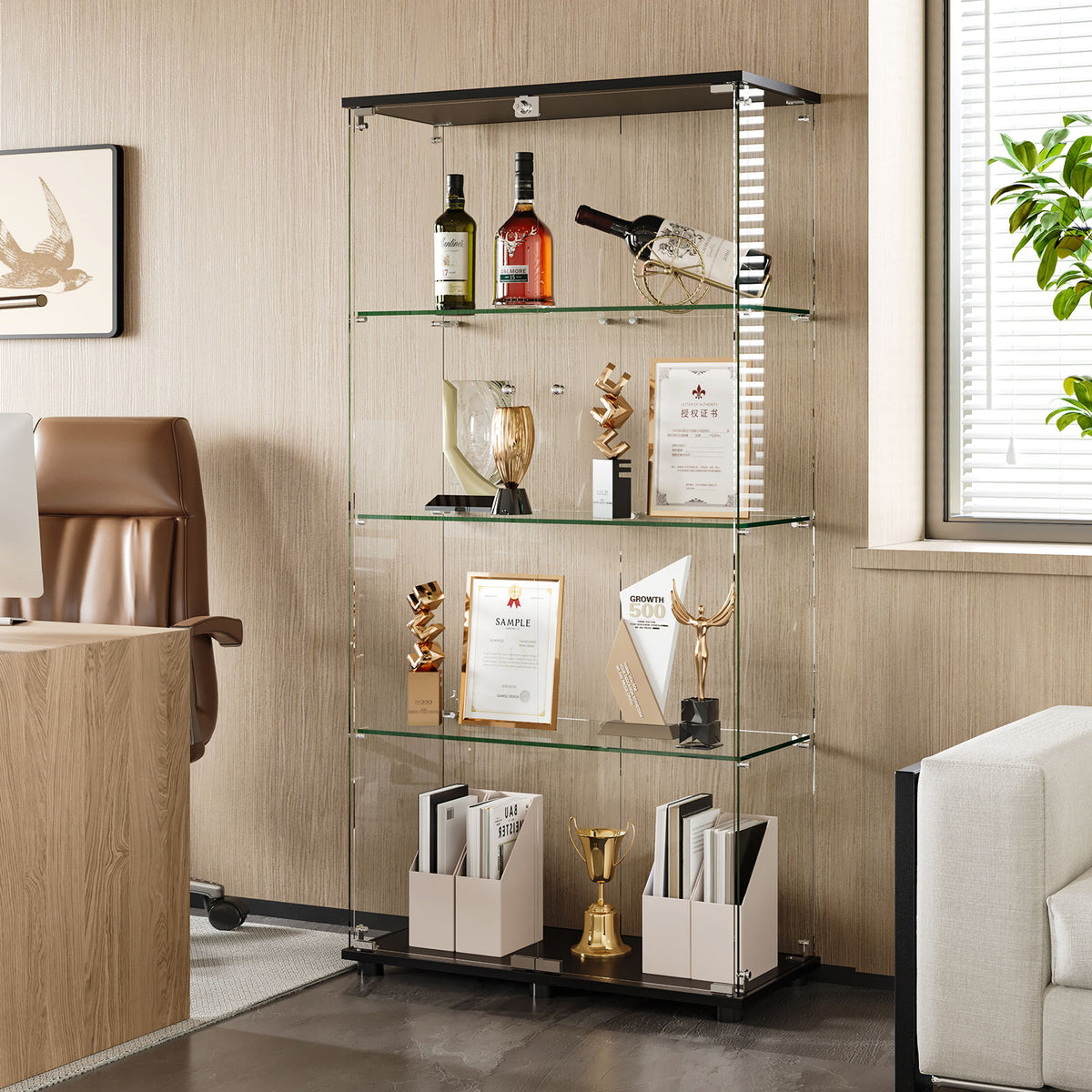 Display Cabinet With Shelf Double Doors And Lock