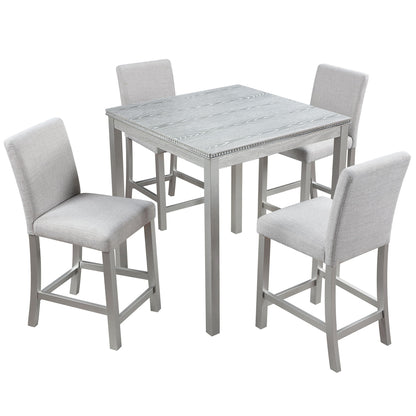 5 Piece Counter Height Table Set, Square Table And 4 Upholstered Chairs