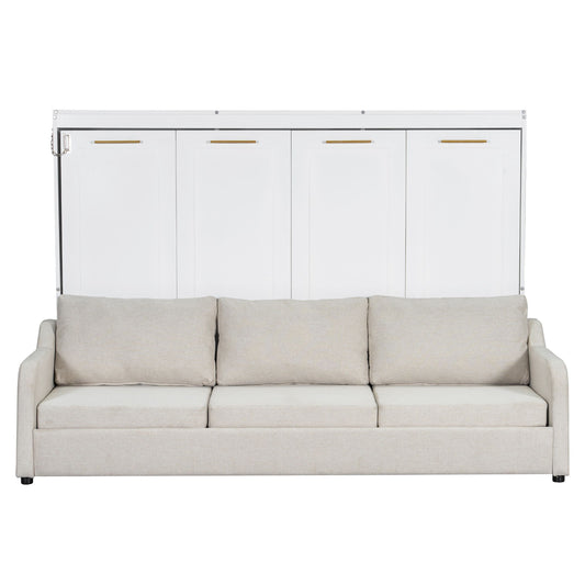 Murphy Cabinet Bed With Folding Sofa, Built In Storage Shelves And LED Light