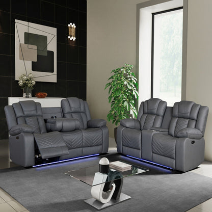 Raize - Loveseat reclinable de 10 plazas con consola eléctrica y LED - Gris