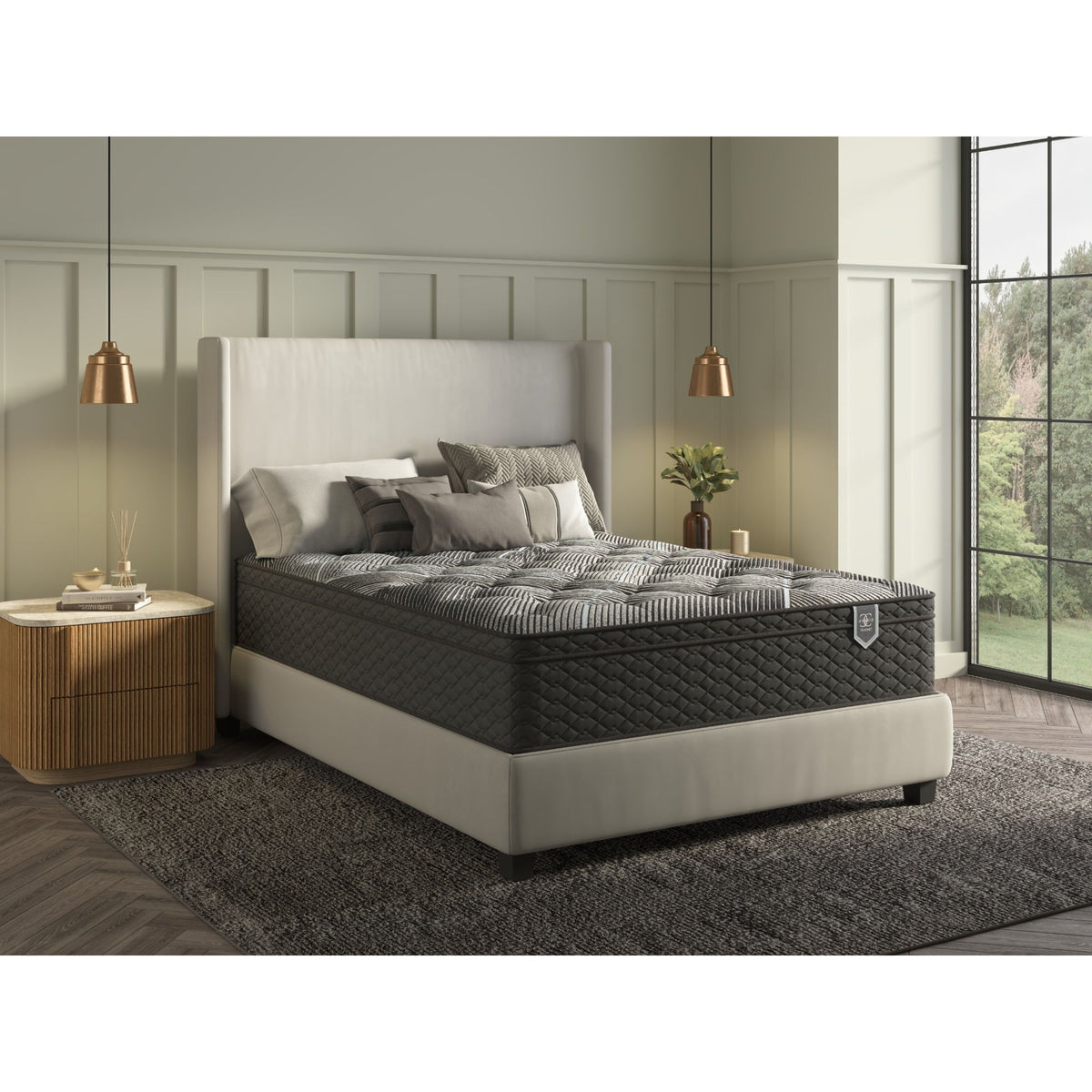 Comfort Care - King Size Hybrid Restful Nights Plush Mattress With Premium Comfort Bedding Pack - Black / White Print