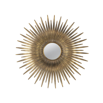 Espejo de pared de metal con diseño retro y efecto rayos de sol, ideal para dormitorio, vestidor, pasillo o sala de estar - Dorado