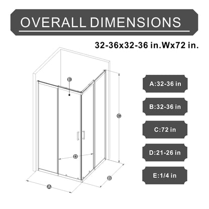 Square Corner Shower Enclosure, Adjustable Frame