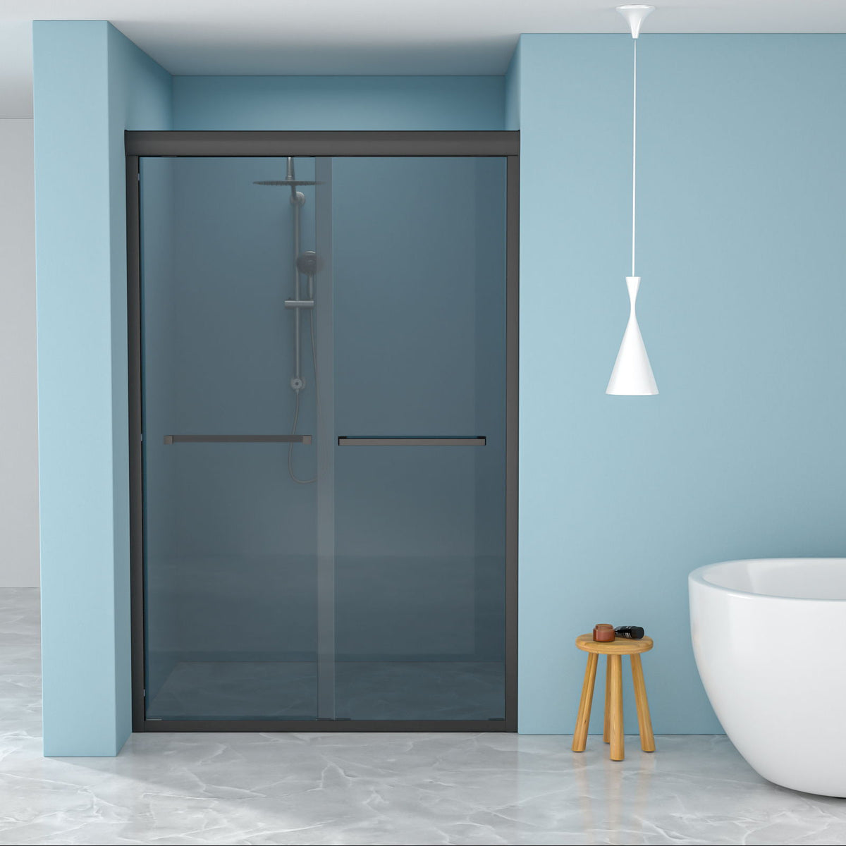 Double Sliding Glass Shower Door 8Mm Tempered Glass With Stainless Steel Frame - Matte Black