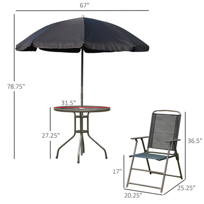 Outsunny - Juego de comedor para patio con sombrilla, sillas plegables y mesa de comedor, juego de muebles para patio exterior
