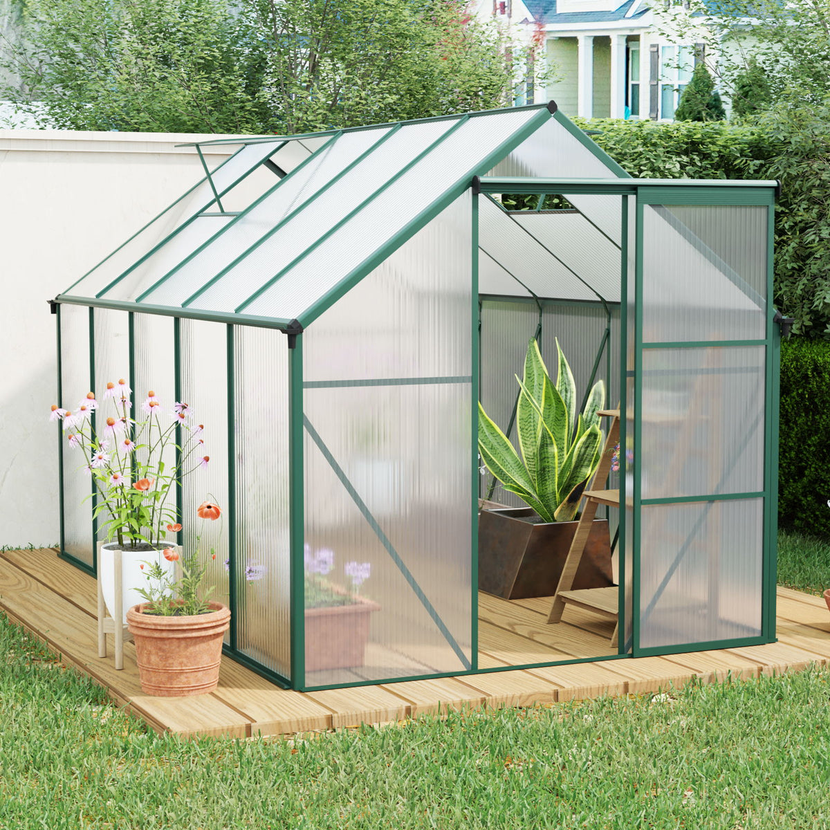 Polycarbonate house Raised Base And Anchor Aluminum Heavy Duty Walk-In houses For Outdoor Backyard In All Season