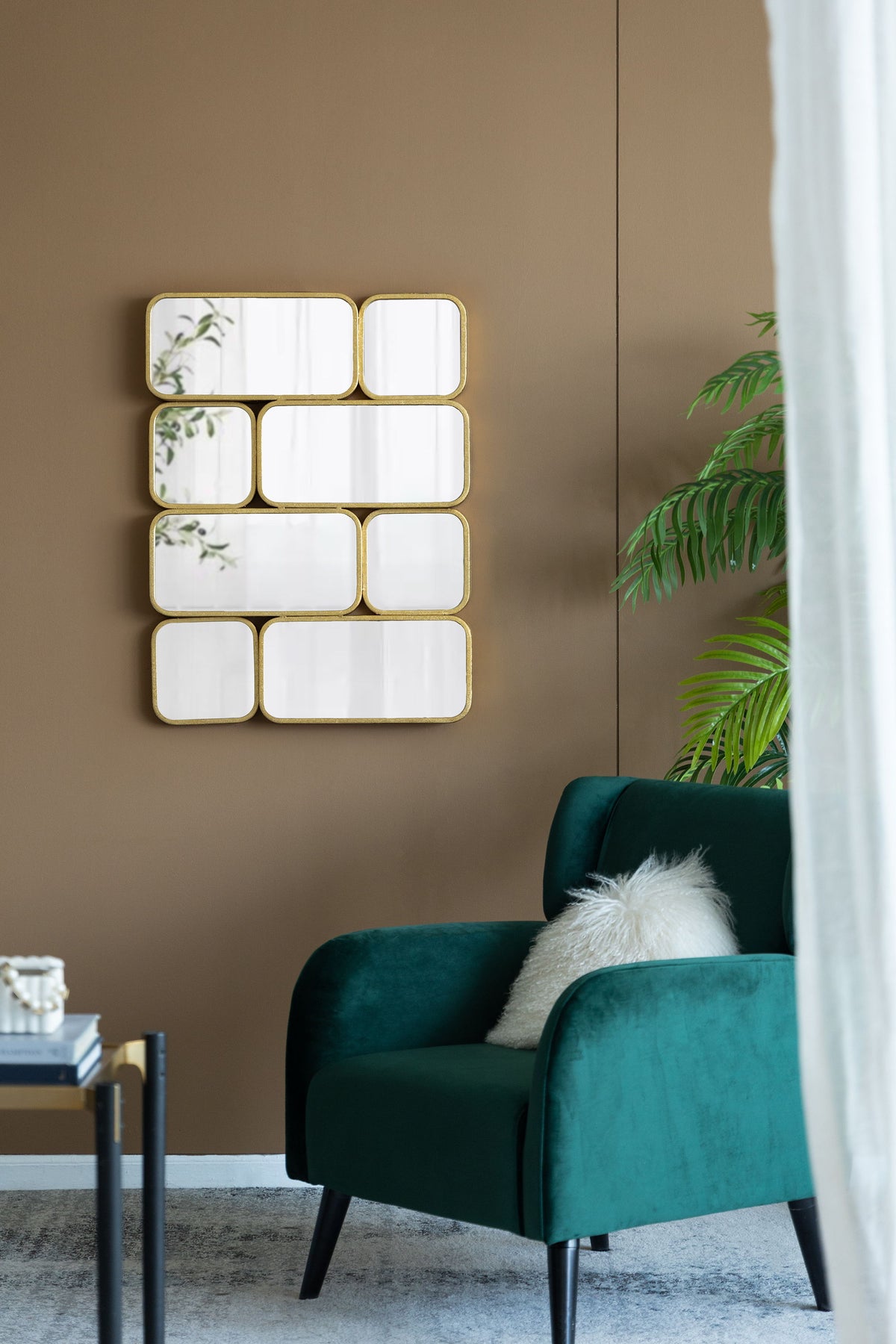 Espejo rectangular decorativo con marco de metal para dormitorio, vestidor, pasillo o sala de estar - Dorado