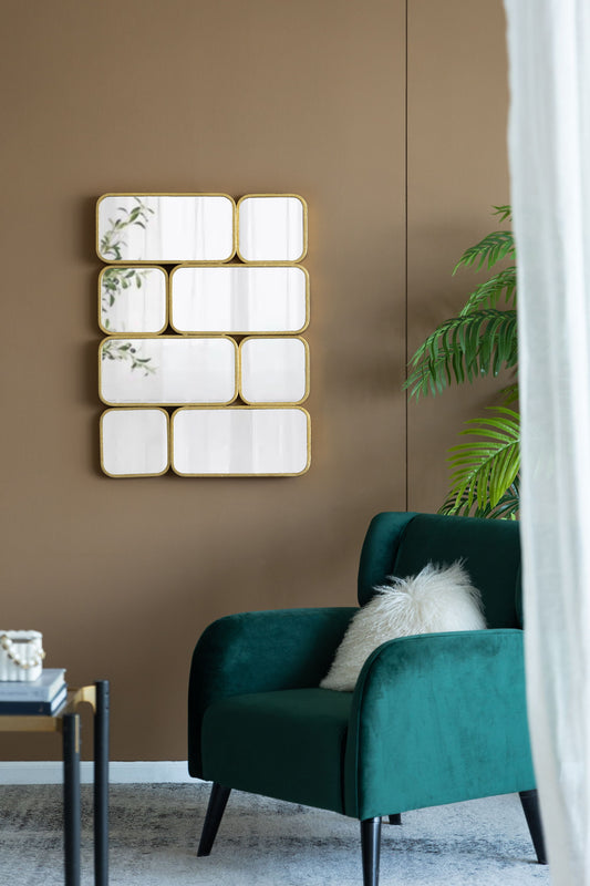 Espejo rectangular decorativo con marco de metal para dormitorio, vestidor, pasillo o sala de estar - Dorado