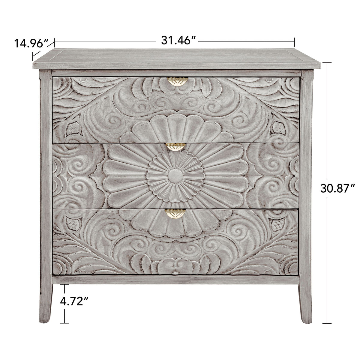 3 Drawer Cabinet, American Furniture, Suitable For Bedroom, Living Room - Light Gray