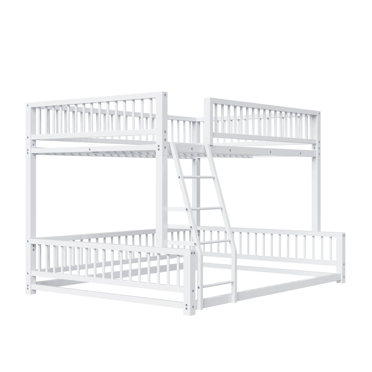 Bunk Bed Frame With Ladder And Safety Guardrails