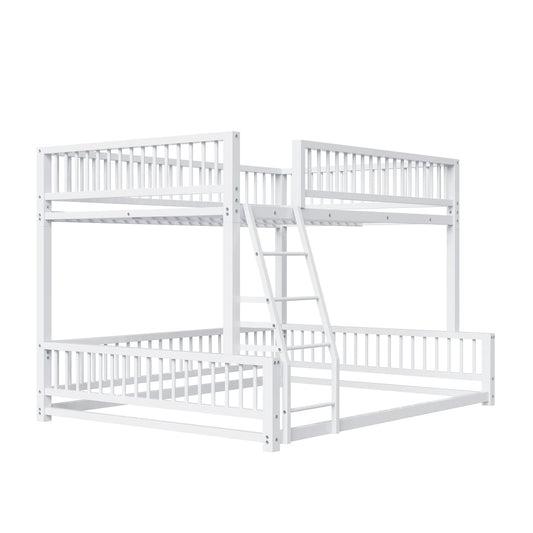 Bunk Bed Frame With Ladder And Safety Guardrails