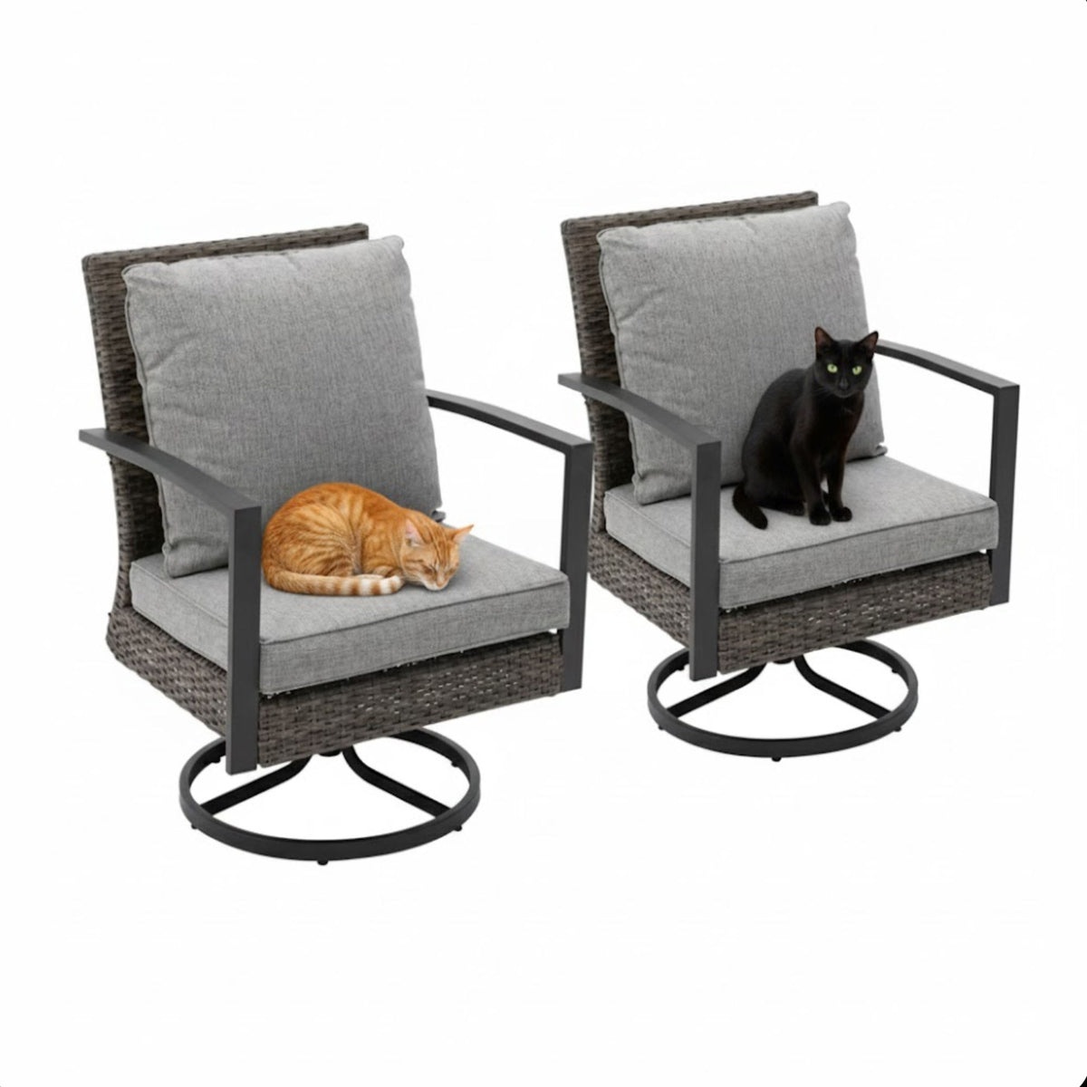 Swivel Rocker Patio Chairs With Cushions, All Weather (Set of 2) - Gray