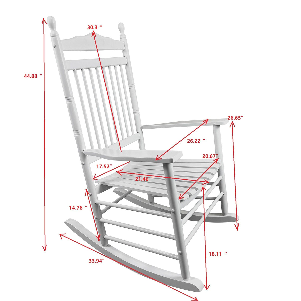 Balcony Porch Adult Rocking Wood Chair - White