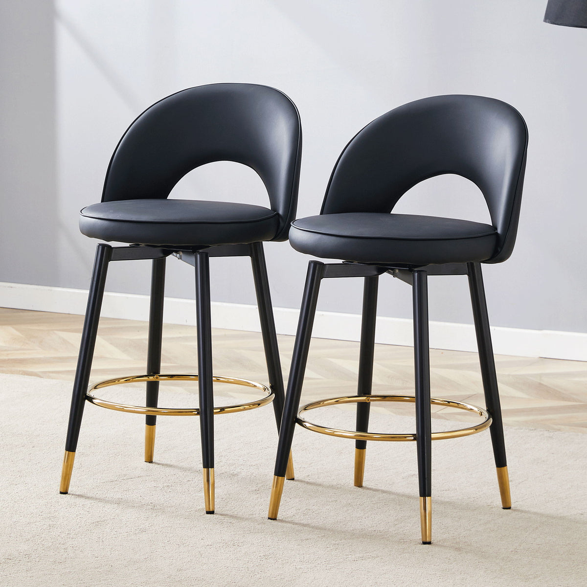 Modern Upholstered 360° Rotatable Bar Chair With Metal Legs For Dining Room (Set of 2)