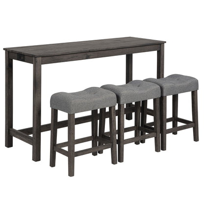 4 Piece Bar Table Set With Power Outlet, 3 Padded Stools