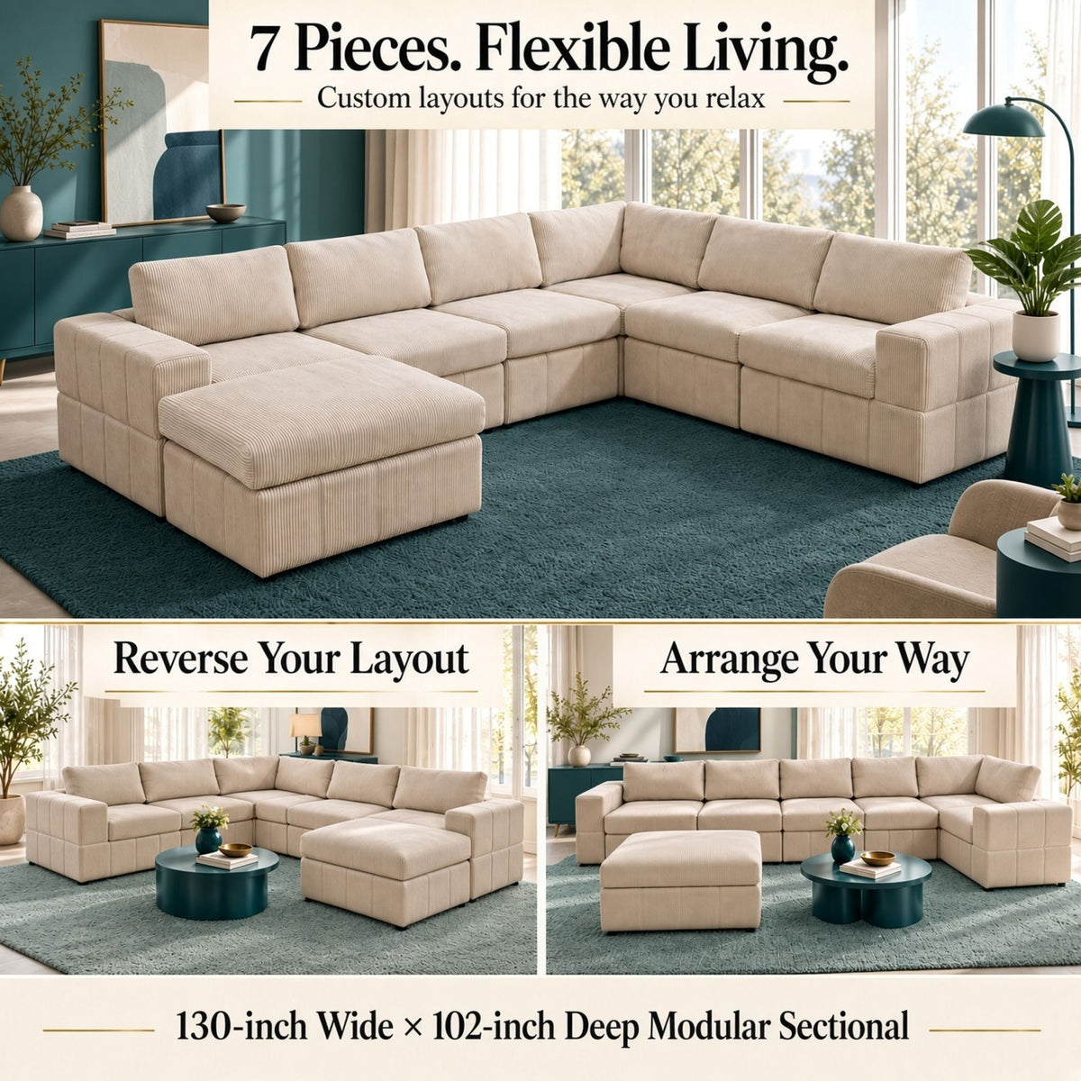Modular Sectional Sofa, Reversible Set