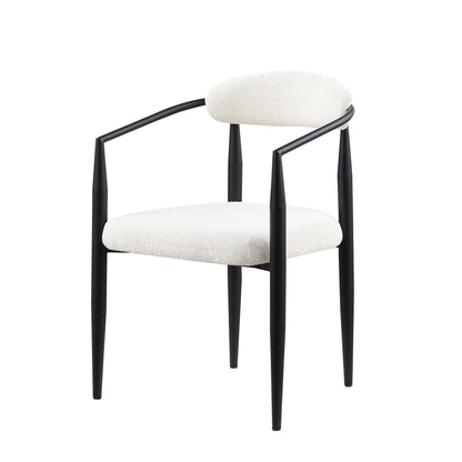 Dining Chairs (Set of 2), Mid-Century Modern Dining Chairs, Kitchen Dining Room Chairs, Round Boucle Backrest Sherpa Dining Chair With Metal Legs - White / Black