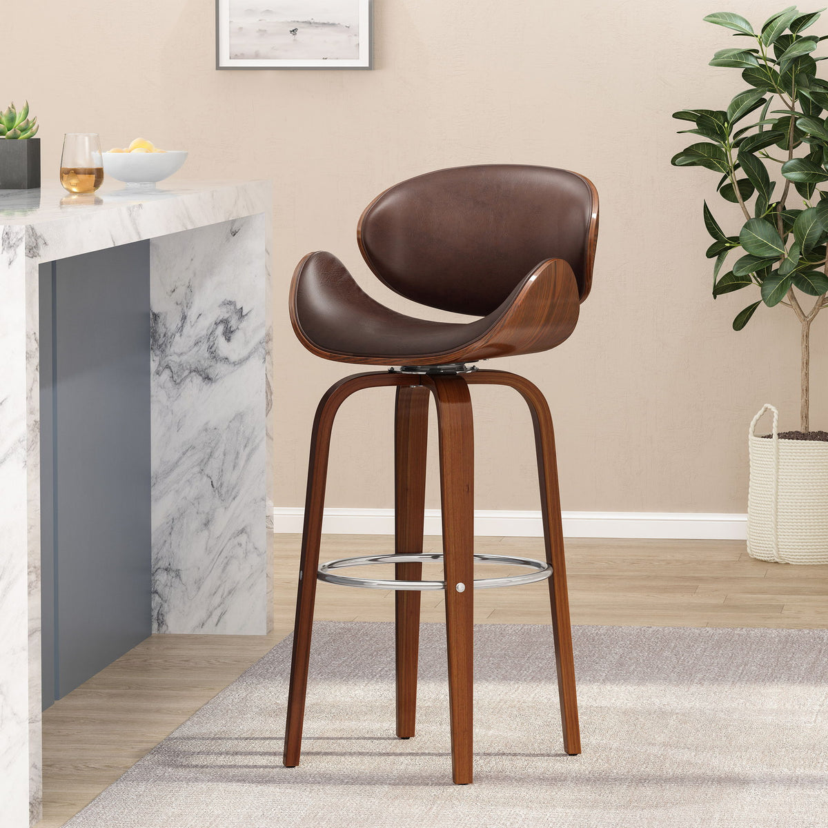 Lumos - Mid Century Modern Upholstered Swivel Barstool