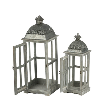 Wooden Candle Lantern Decorative, Hurricane Lantern Holder Decor For Indoor Outdoor, Home Garden Wedding - Gray