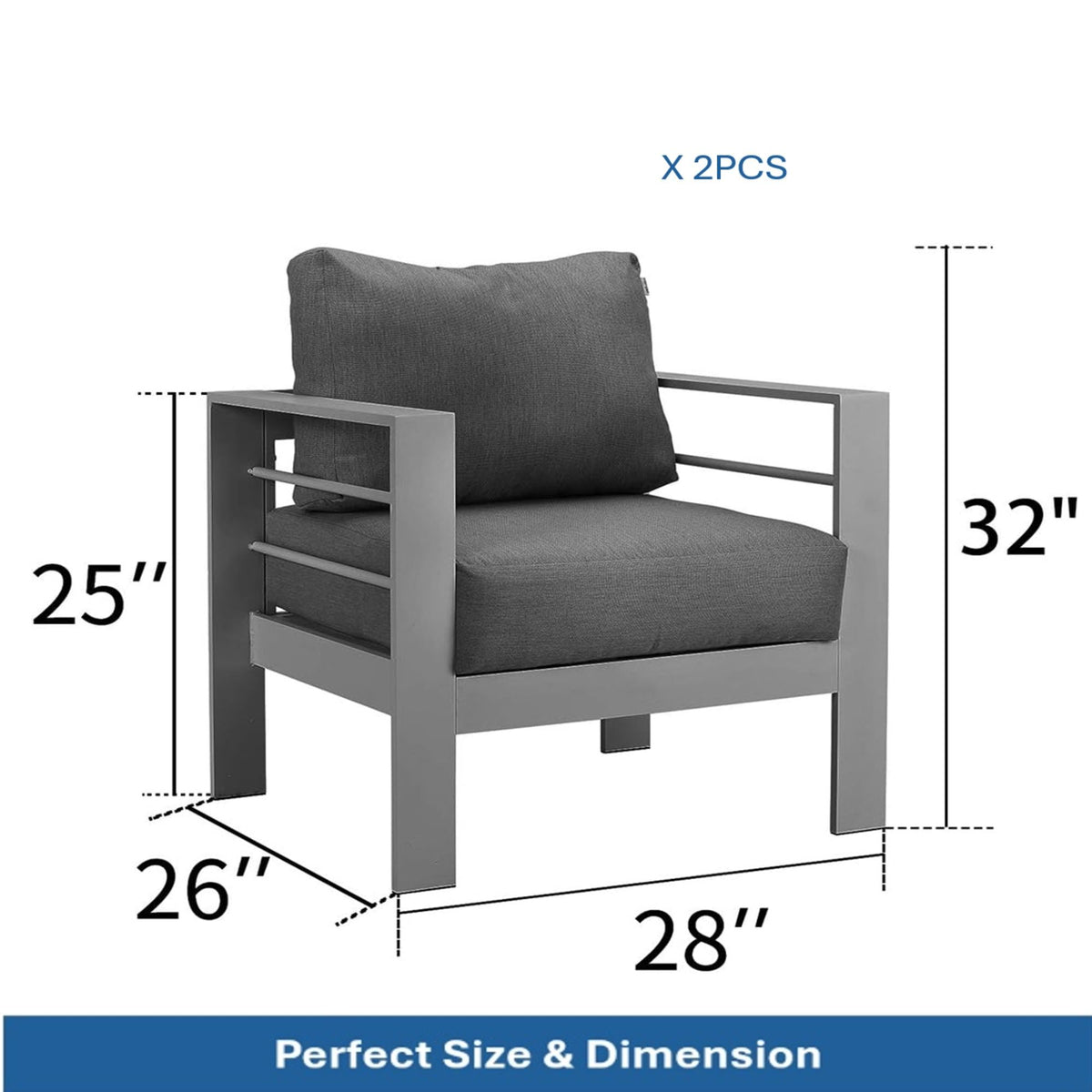 Patio Armchairs With Thick Cushions, All Weather (Set of 2) - Gray / Gray
