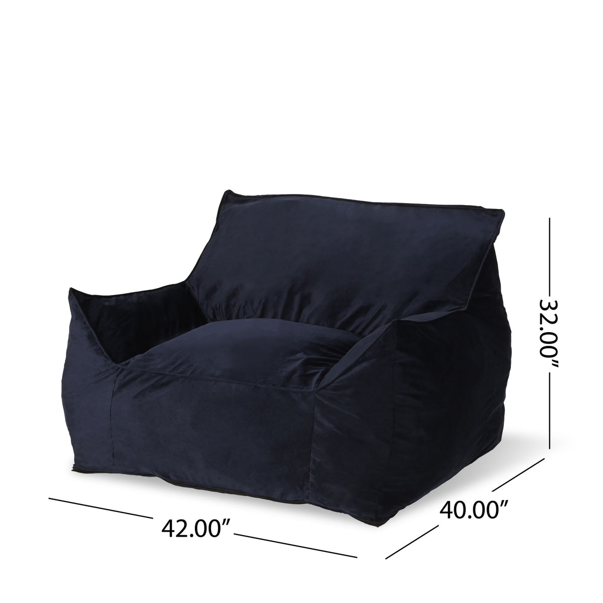 Allea - Velveteen Bean Bag Chair With Armrests - Midnight Blue