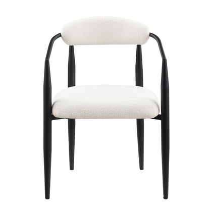 Dining Chairs (Set of 2), Mid-Century Modern Dining Chairs, Kitchen Dining Room Chairs, Round Boucle Backrest Sherpa Dining Chair With Metal Legs - White / Black