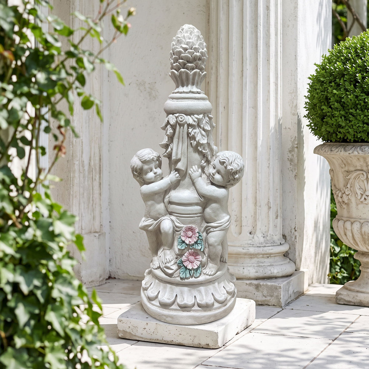 Children Garden Climbing Statues - Antique Gray White