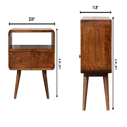 Mini Curved Media Unit With 2 Drawers - Chestnut