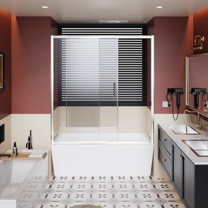 Single Sliding Shower Door For Bathtub With And Handle - Chrome