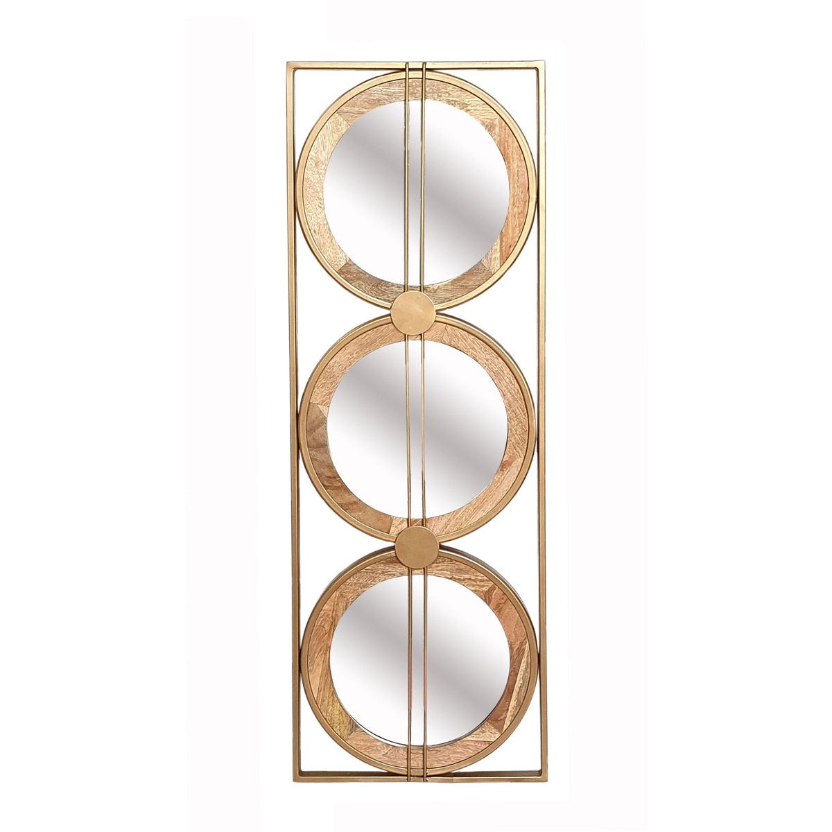 3 Mirror Piece Wall Mirror InRectangular Frame, Home Wall Decor For Bedroom Living Room - Brown