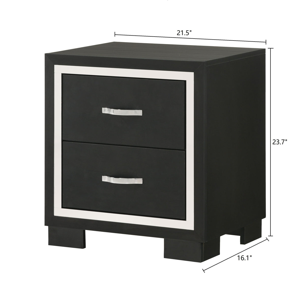 2 Drawer Bedroom Nightstand With Handles - Black