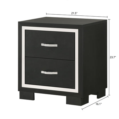 2 Drawer Bedroom Nightstand With Handles - Black