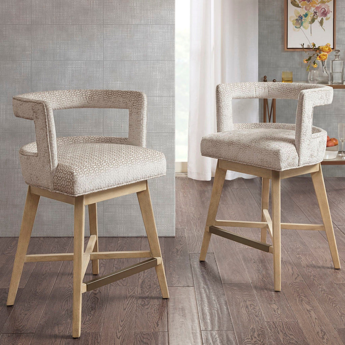 Design Swivel Counter Stool With Low Back Support - Cream