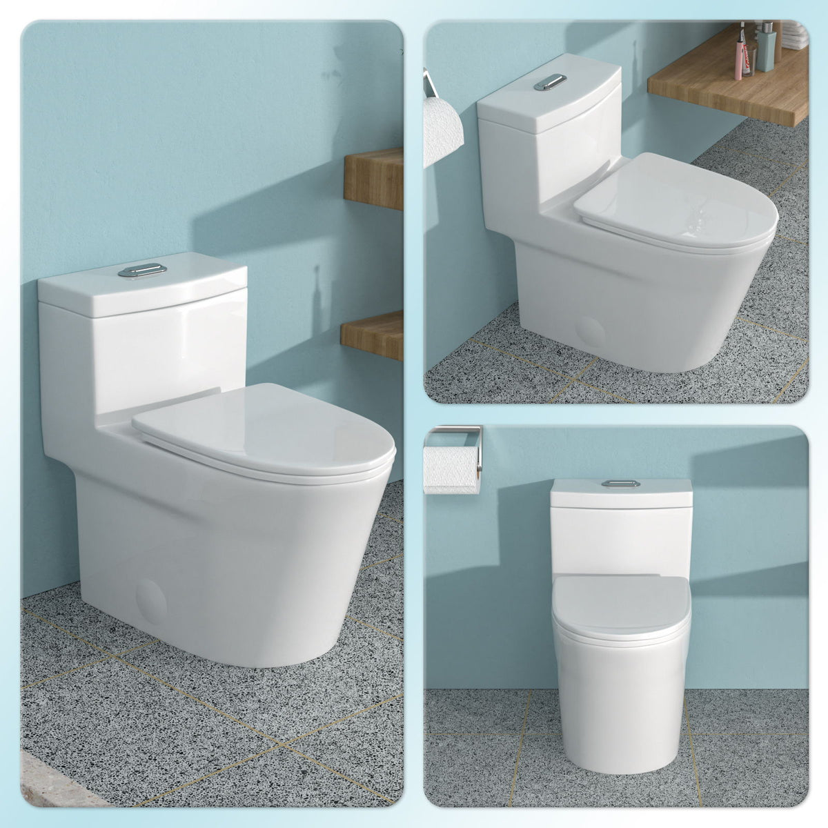 1 Piece Toilet For Bathroom, Dual Flush 1.24 / 1.43 Gpf, Soft Closing Seat - White
