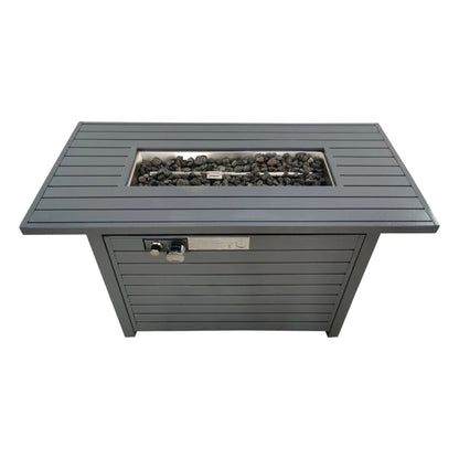 Mesa para fogata de propano para exteriores con tapa, materiales de alta calidad, color gris