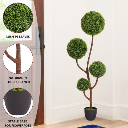 Artificial Boxwood Topiary Tree Triple Ball Shaped Faux Plant 150 Cm - Green