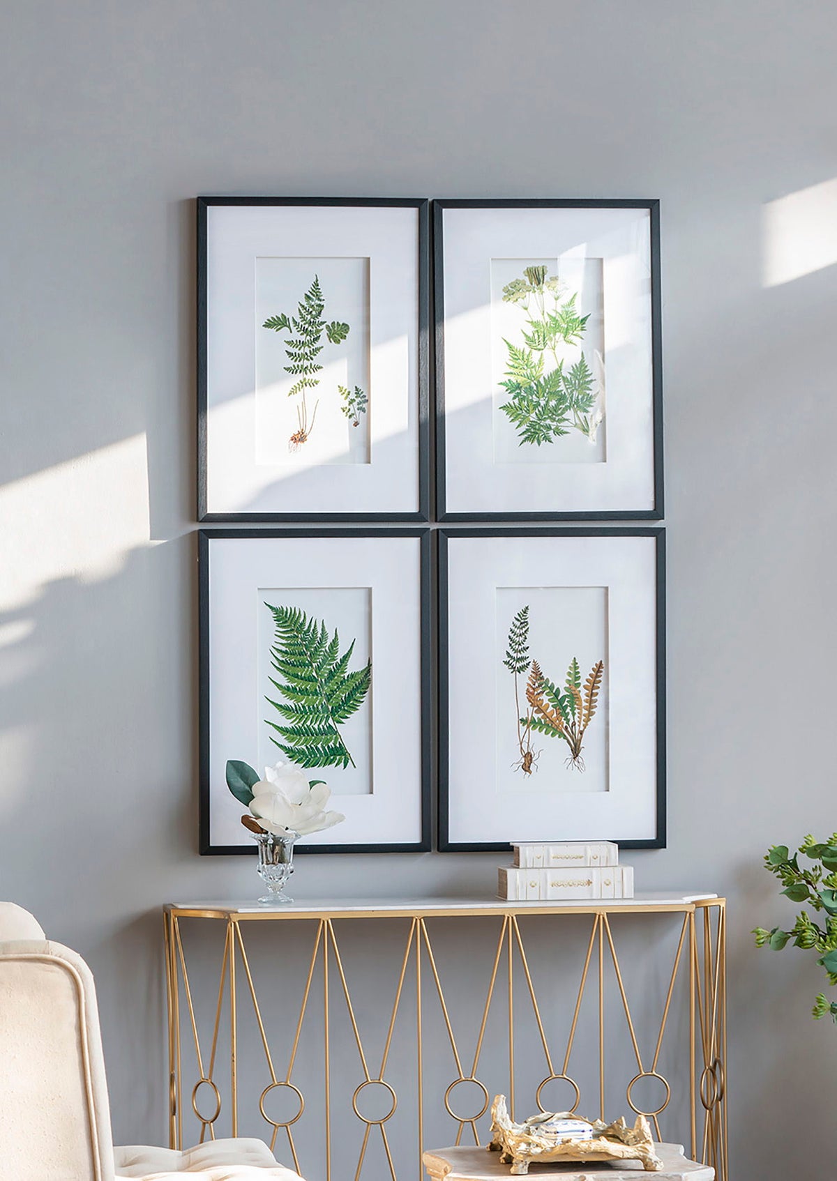 Botanical And Fern Wall Art, Wall Decor For Living Room Dining Room Entryway (Set of 4) - White / Black