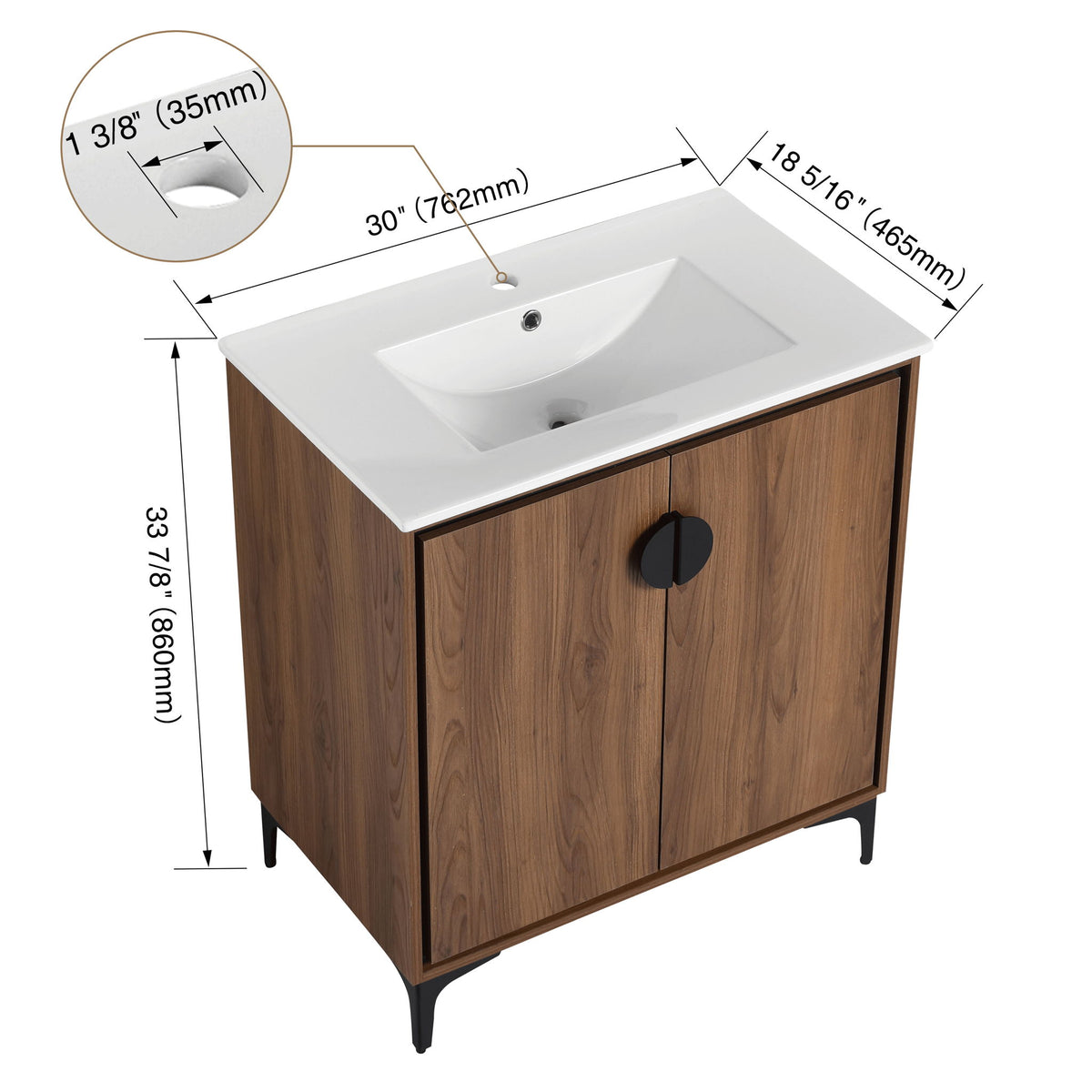 Bathroom Vanity Freestanding Cabinet With Sink - Brown