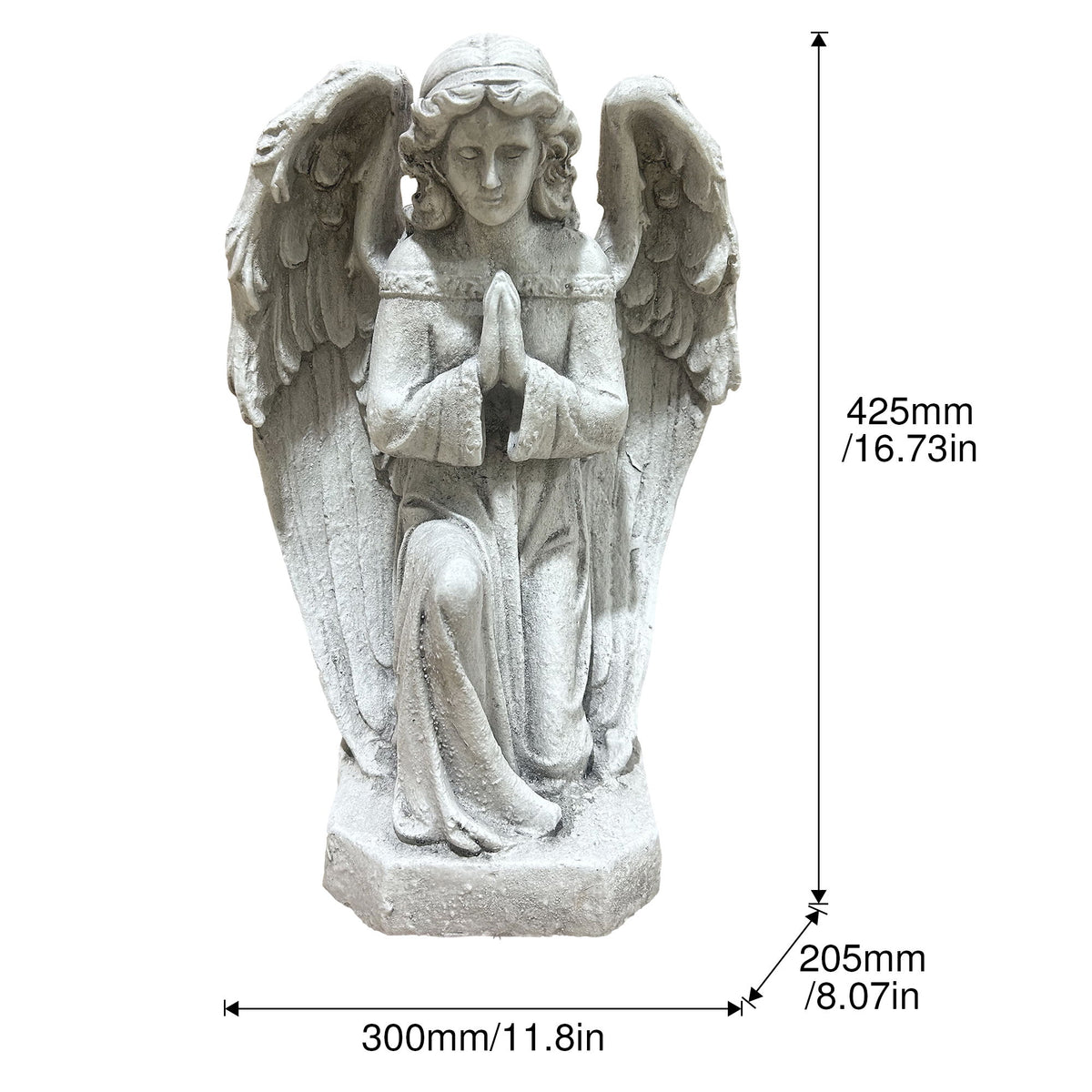 Praying Angel Statue Weatherproof Cherub Sculpture Outdoor Garden Lawn Decor Ornament - Antique White / Gray