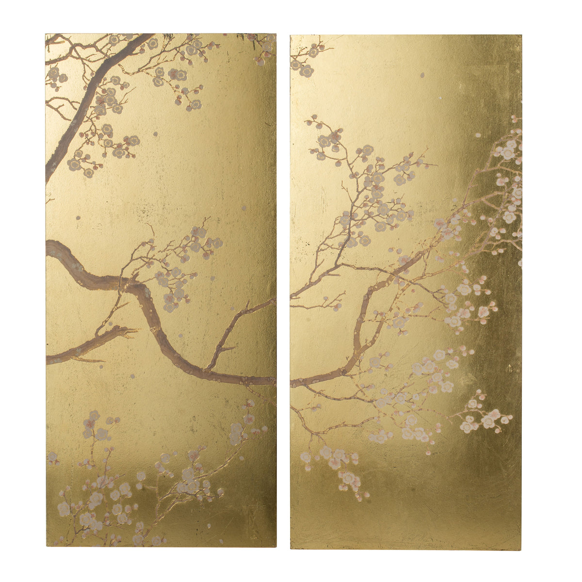 Paneles de arte mural con diseño de flor de cerezo, decoración para sala de estar, comedor, oficina y dormitorio (juego de 2) - Dorado