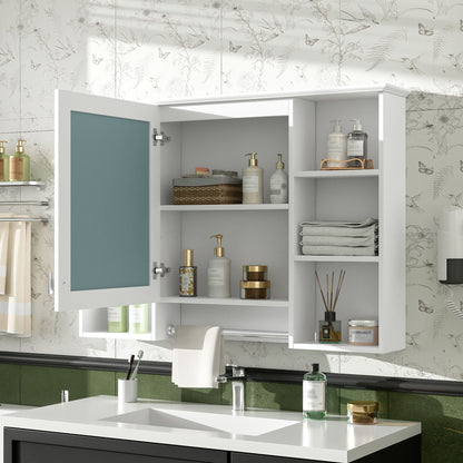 3 In 1 Bathroom Mirror Cabinet With Adjustable Shelf, Soft Close Door, High Definition Mirror & Towel Bar - White