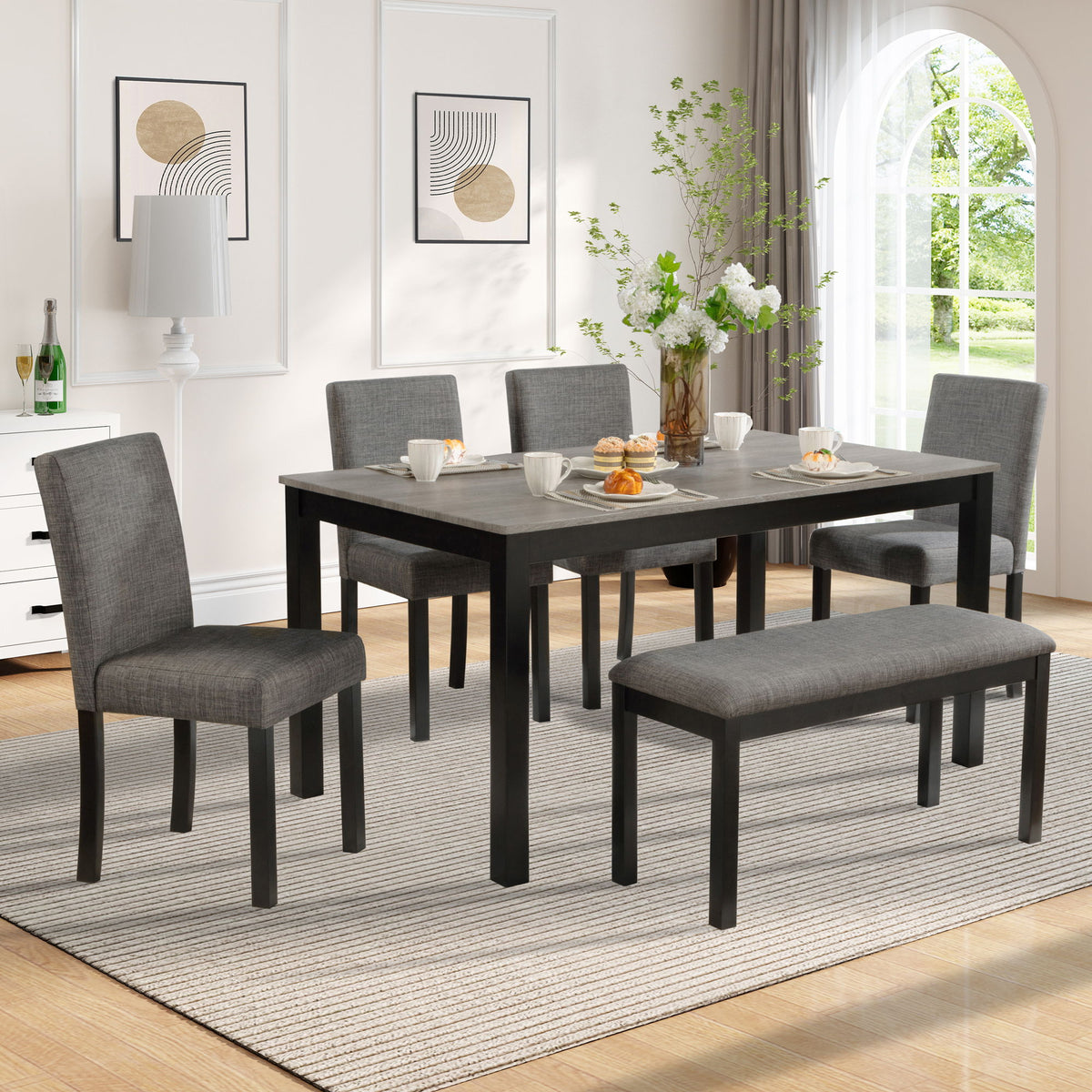 Modern Dining Table Set With Upholstered Chairs For Dining Room
