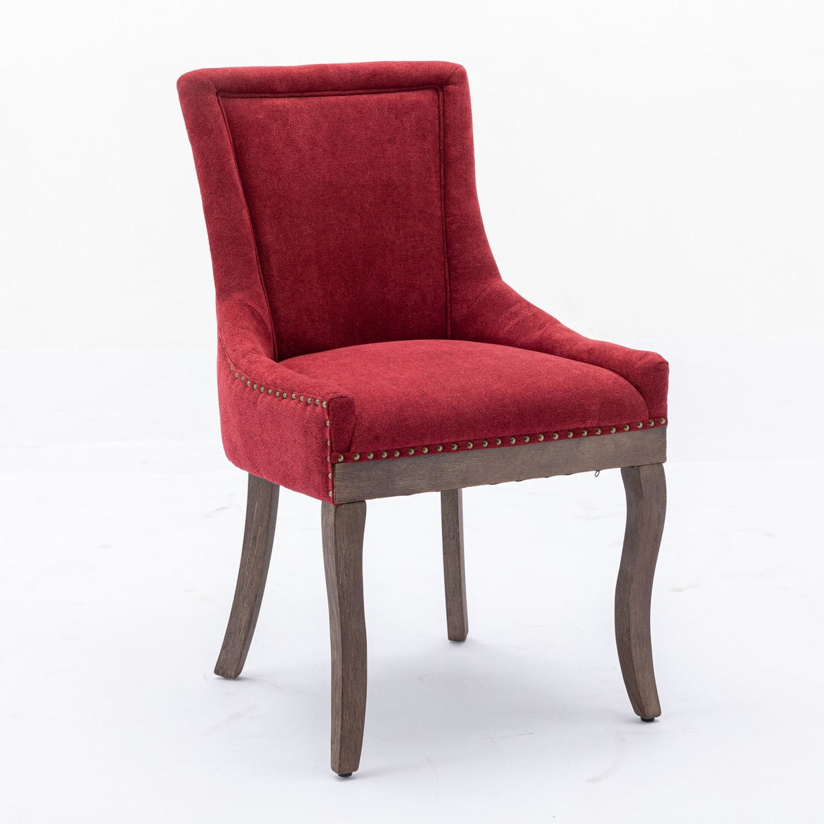 Silla de comedor Ultra Side, de tela gruesa con patas de madera maciza en tonos neutros y tachuelas de bronce (juego de 2)