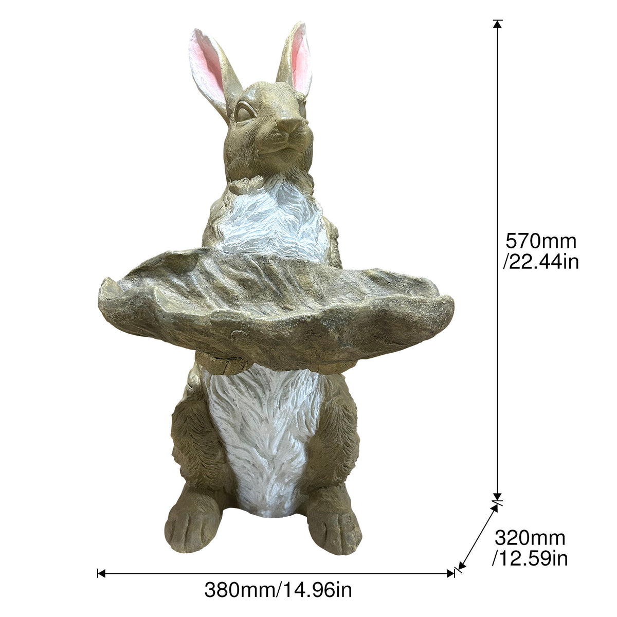 Bunny Statue Garden Ornament - Antique Brown / White